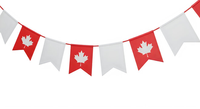 Canadian flag bunting garland isolated on transparent background