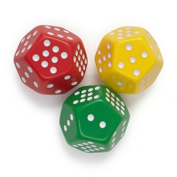 Colorful Red Green Yellow 12 Sided Dice Group Realistic Photo