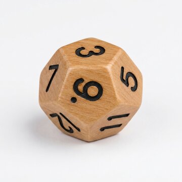 Wooden 12 Sided Dice with Numbers Realistic Photo