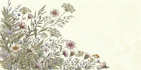 Vintage grunge floral pattern design on old paper texture background with winter snowflake elements © MDSyedAhmed