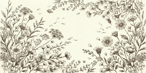 Vintage grunge floral pattern design on old paper texture background with winter snowflake elements © MDSyedAhmed