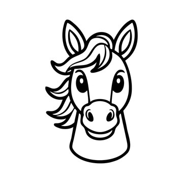 Logotipo con dibujo sencillo con l&iacute;neas de la cabeza de un simp&aacute;tico caballo vista desde el frente, en estilo infantil con grandes ojos y crines onduladas 