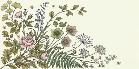 Vintage grunge floral pattern design on old paper texture background with winter snowflake elements © MDSyedAhmed