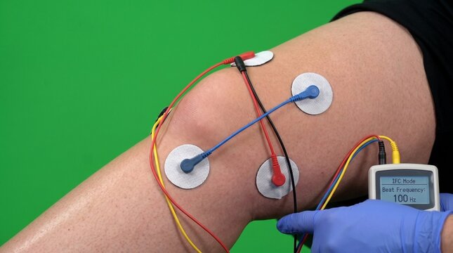 Electrode placement for interferential current therapy on human arm in medical setting