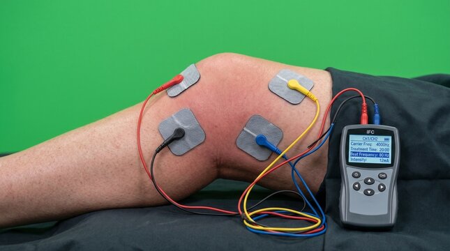Electrode placement for interferential current therapy on human arm with medical device