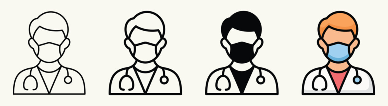 Doctor wearing medical mask icon se