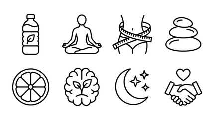 Obraz premium Icons representing health, wellness, and self-care in a clean, modern style