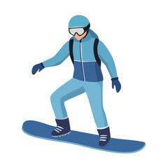 Fototapeta premium Flat design illustration of a snowboarder in blue winter clothing