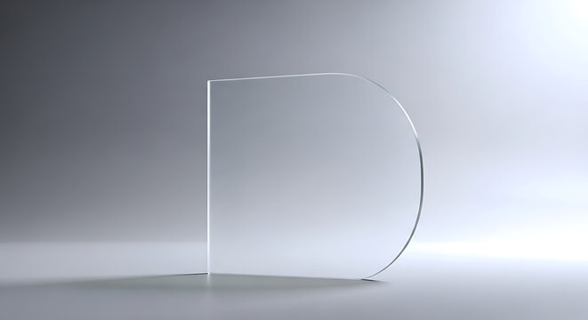 Clear acrylic sheet with a partial circular edge stands on a light gray surface