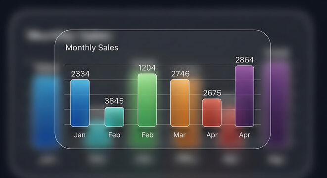 Bar graph displaying monthly sales data with colored columns and labeled axes column