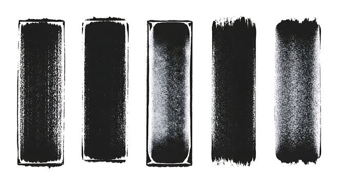 Handcrafted Grunge Rolled Ink Stamp Textures with Brayer Technique. Vintage Letterpress Rough Irregular Rectangle Vertical Backgrounds. Linocut Relief Printing Shapes Vector on White Backdrop.