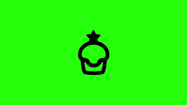Delicious 4K motion asset showing a celebratory sweet cupcake with a star topping silhouette bouncing. Clean popup graphic for American holiday bakery marketing.