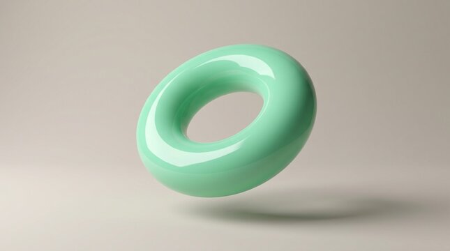 Smooth Mint Green Glossy 3D Torus Geometric Shape Floating on Minimalist Neutral Backdrop for Modern Abstract Design Projects