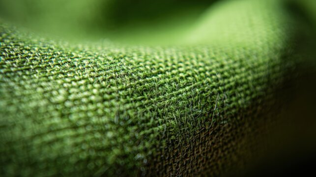 Close-up macro image of green fabric texture showing detailed weaving and fibers with a soft, wavy surface, abstract vegetable background for kids