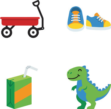 Create a realistic kinds of deferent kids elementes vector art with white background..