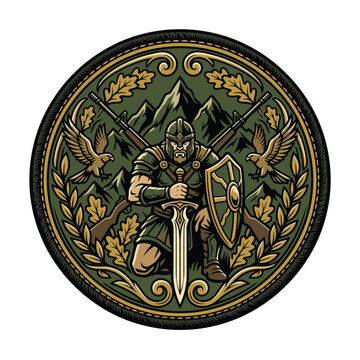 Realistische army patch Vector Illustration | Oldarmy Patch f&uuml;r T-Shirt-Design