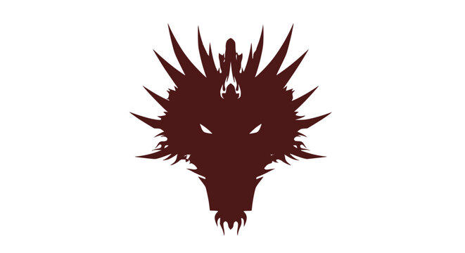 Fierce Dragon Head Silhouette - Mythical Creature Emblem on White Background