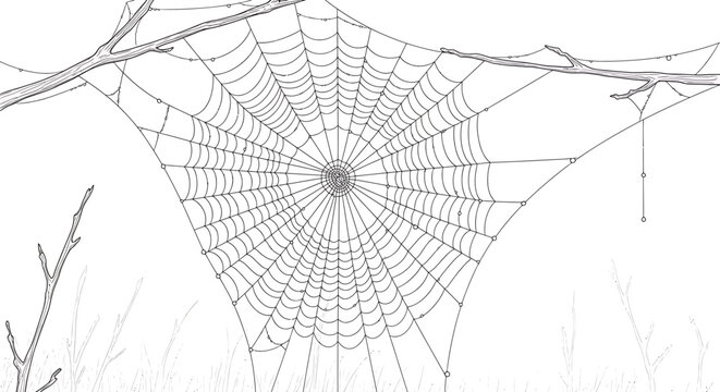 Intricate spider web hanging between tree branches