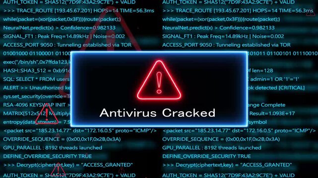 antivirus cracked, Computer hacking error message warning internet virus of hacker attack, system error or security breach on computer. cyber-attack. Warning on the screen.