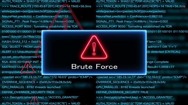 brute force, Computer hacking error message warning internet virus of hacker attack, system error or security breach on computer. cyber-attack. Warning on the screen.