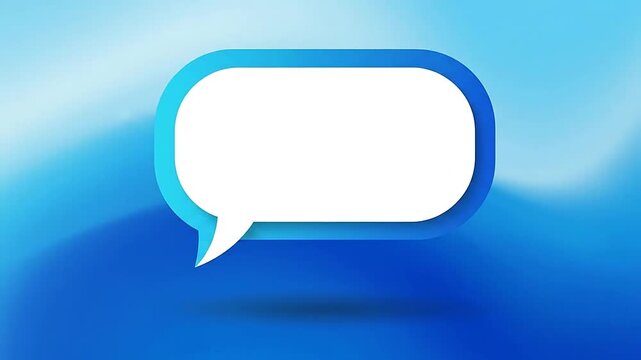 A bright white speech bubble icon floats against a smooth blue gradient background
