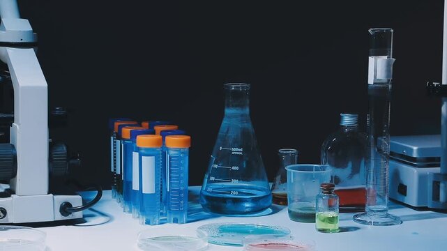 A laboratory technician makes microscopic bacteriological examination with the reagents. Work in microlaboratories