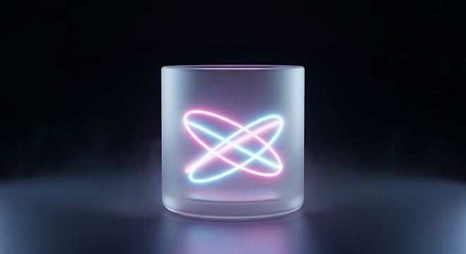 Glass Cylinder With Neon Interlocking Loops Illuminated Display