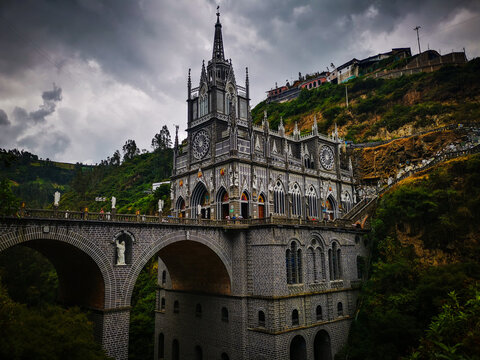 Majestic Neo-Gothic Sanctuary of Las Lajas Basilica Nestled Amidst the Dramatic Mountainous Landscapes of Ipiales in Southern Colombia