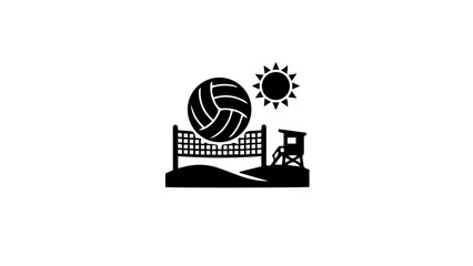 Naklejka premium Beach Volleyball Icon, Summer Sports Symbol, Black Vector Graphic, Recreational Activity Logo