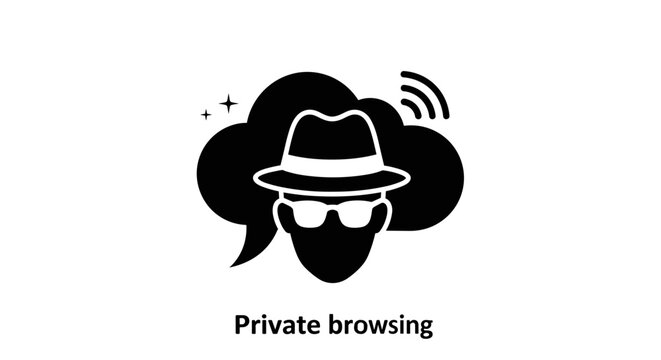 Private browsing icon with incognito spy in a cloud, representing online security and digital privacy