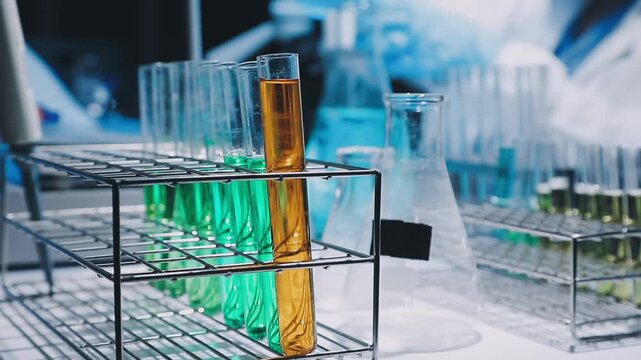A laboratory technician makes microscopic bacteriological examination with the reagents. Work in microlaboratories