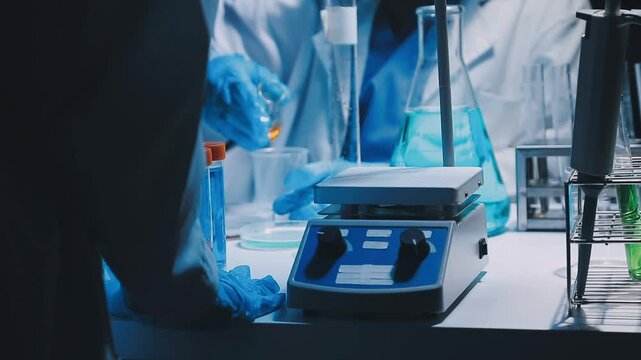 A laboratory technician makes microscopic bacteriological examination with the reagents. Work in microlaboratories