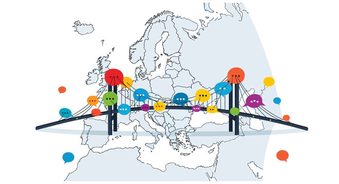 European Communication Network Concept with Speech Bubbles