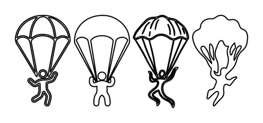 Parachute skydiver line icons set, minimalist skydiving vector illustrations, extreme sports paragliding symbols for adventure branding © Farah-Studio