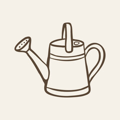 Hand drawn watering can doodle illustration in naive line art style. Cute gardening tool isolated in farm countryside design. © Colomba Rossa