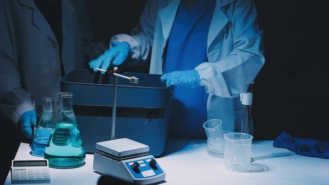 A laboratory technician makes microscopic bacteriological examination with the reagents. Work in microlaboratories