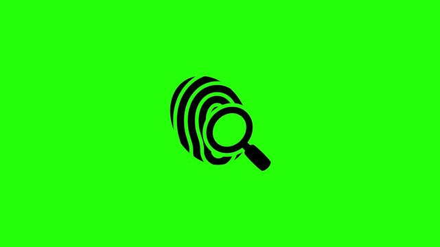 Professional 4K footage of a magnifying glass scanning a human biometric fingerprint silhouette bouncing. Great graphic for forensic investigation web.
