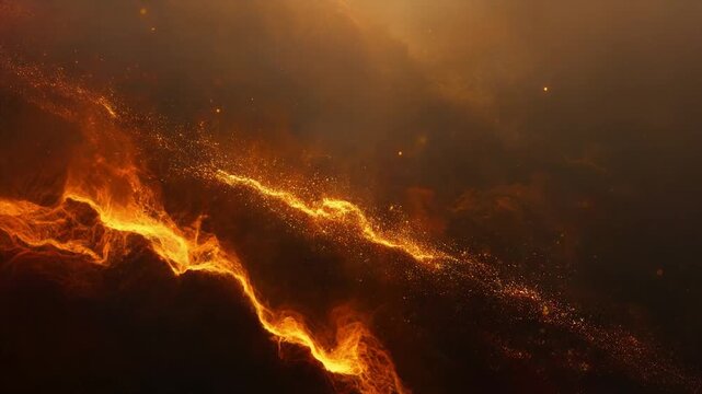 Glowing warm particles spreading through layered cosmic space with gentle drift and serene depth