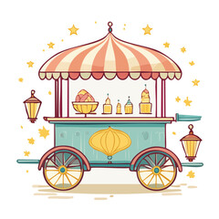 Obraz premium Cute ice cream cart with striped awning and stars