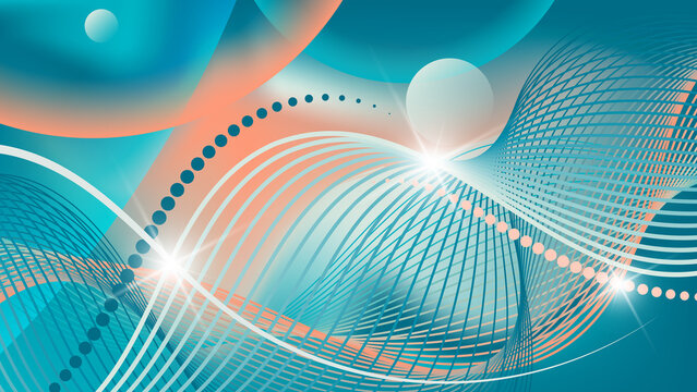 Morning freshness abstract background with smooth geometric elements. Fantastic composition of overlapping shapes, lines, stripes, chains of circles, flashes of light. 