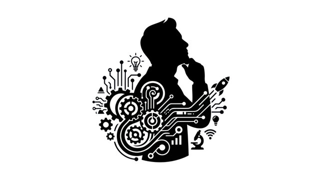 Thinking Man Technology Innovation Silhouette Vector