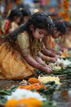 Vidyarambham ceremony with children starting school on Vijayadashami, goddess of learning, back to school celebration
