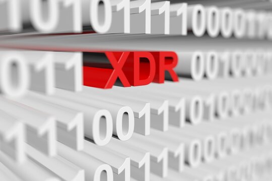 XDR binary code blurred 3d illustration