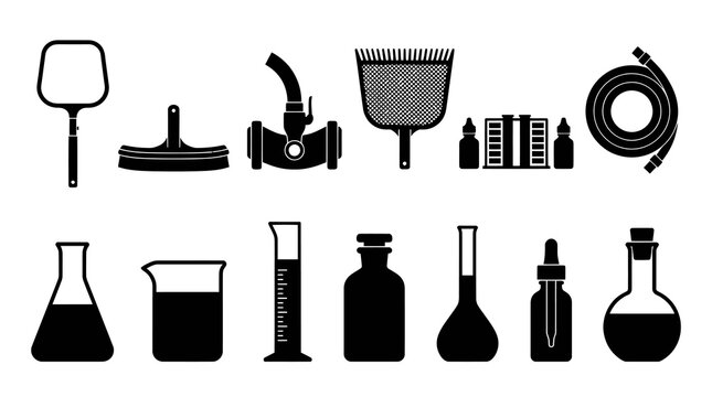 Laboratory and Pool Maintenance Icon Set
