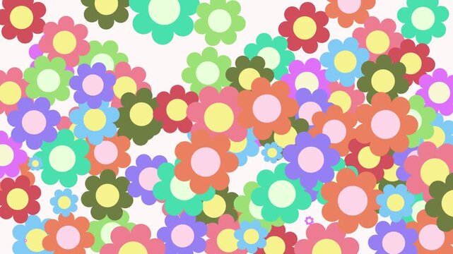 4K video collection cute pattern of colourful floral  flower popped looping and rotate motion graphic on white background, seamless background with flowers, repeated geometric motif video