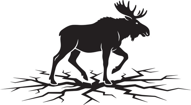 Moose silhouette standing on cracked dry earth in a natural setting one animal