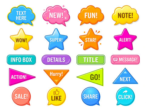 Colorful Callout Shapes Set with Clouds Stars Circles and Speech Bubbles for Social Media and Marketing