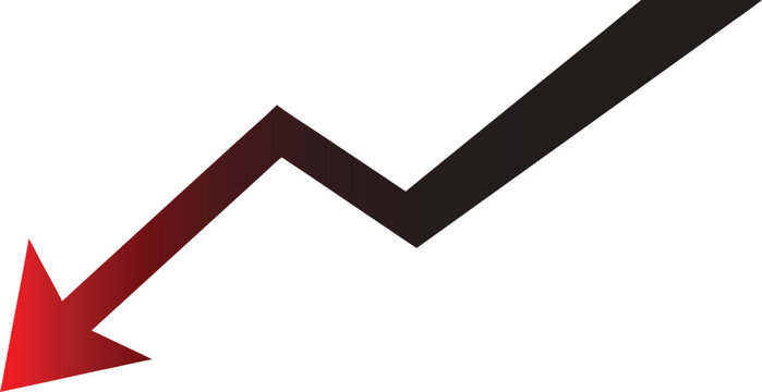 Declining Arrow Graph with Red Downtrend and Falling Market Trend. Abstract Financial Loss Chart Illustrates Economic Decrease. Business Analytics Concept for Recession and Risk Analysis.