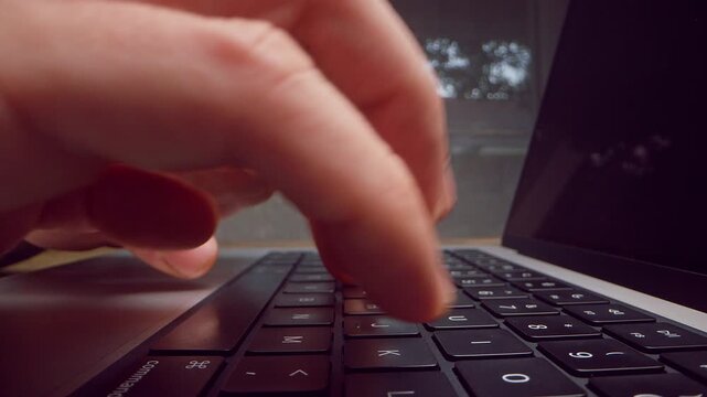 Fast Typing Hands on Laptop Keyboard During Work Session, Slider Timelapse Closeup of Intensive Digital Workflow and Modern Technology
