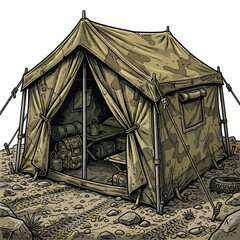 Realistische combat tent Vector Illustration   Kampfzelt für T-Shirt-Design © izules